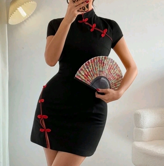 Women Retro Solid Color Stand Collar Patchwork Button Front Split - Picture 1 of 4